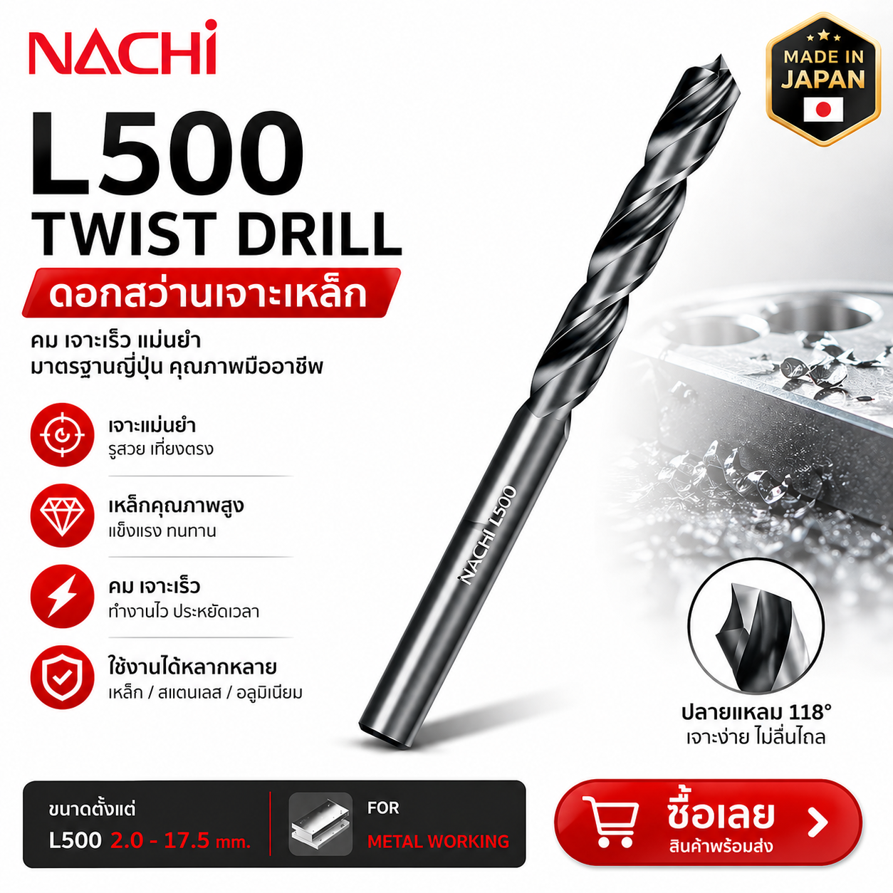 ดอกสว่านเจาะเหล็ก NACHI L500 8.5